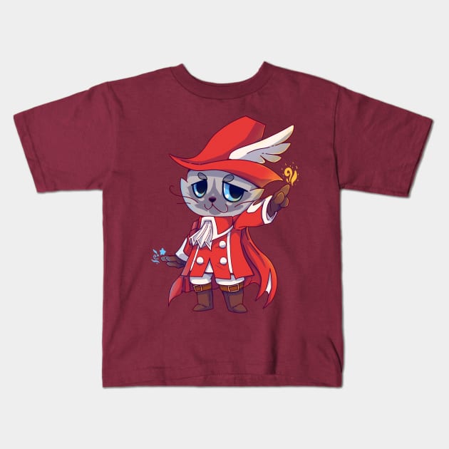 Red mage Fantasy Cat Kids T-Shirt by TechraNova